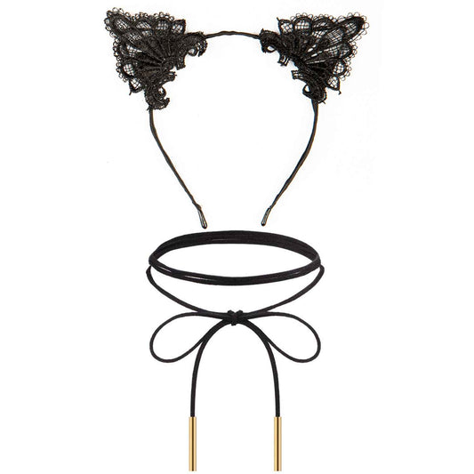 Lace Cat Ears Headband and Choker Set - Cat Ears with Choker