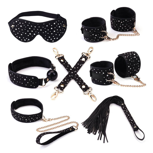 Stary Nights 7pcs Bondage Kit Black Stary PU