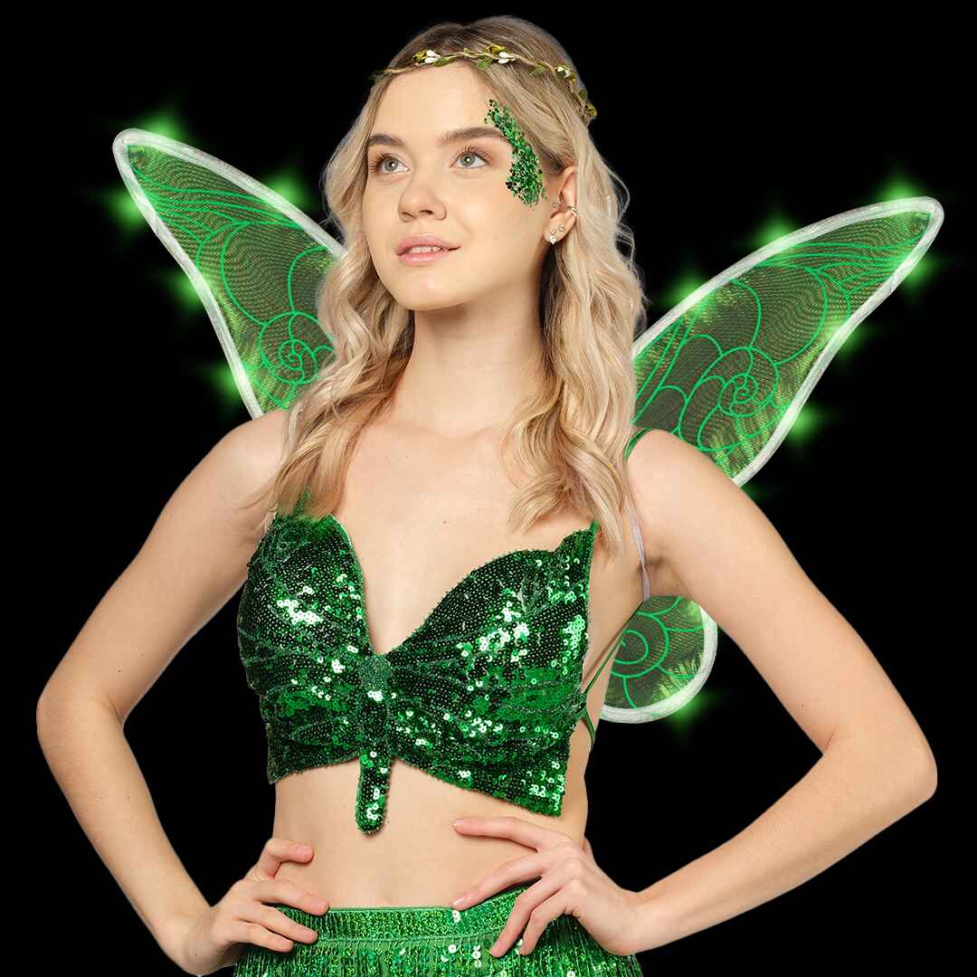 Green Fairy Wings Set with Crown and Glitter - for Women