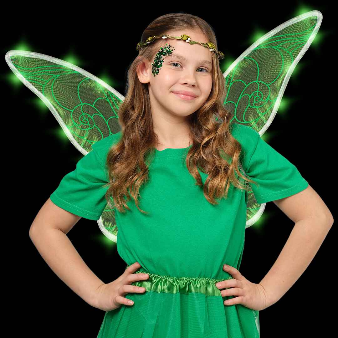 Green Fairy Wings Set with Crown and Glitter - for Women