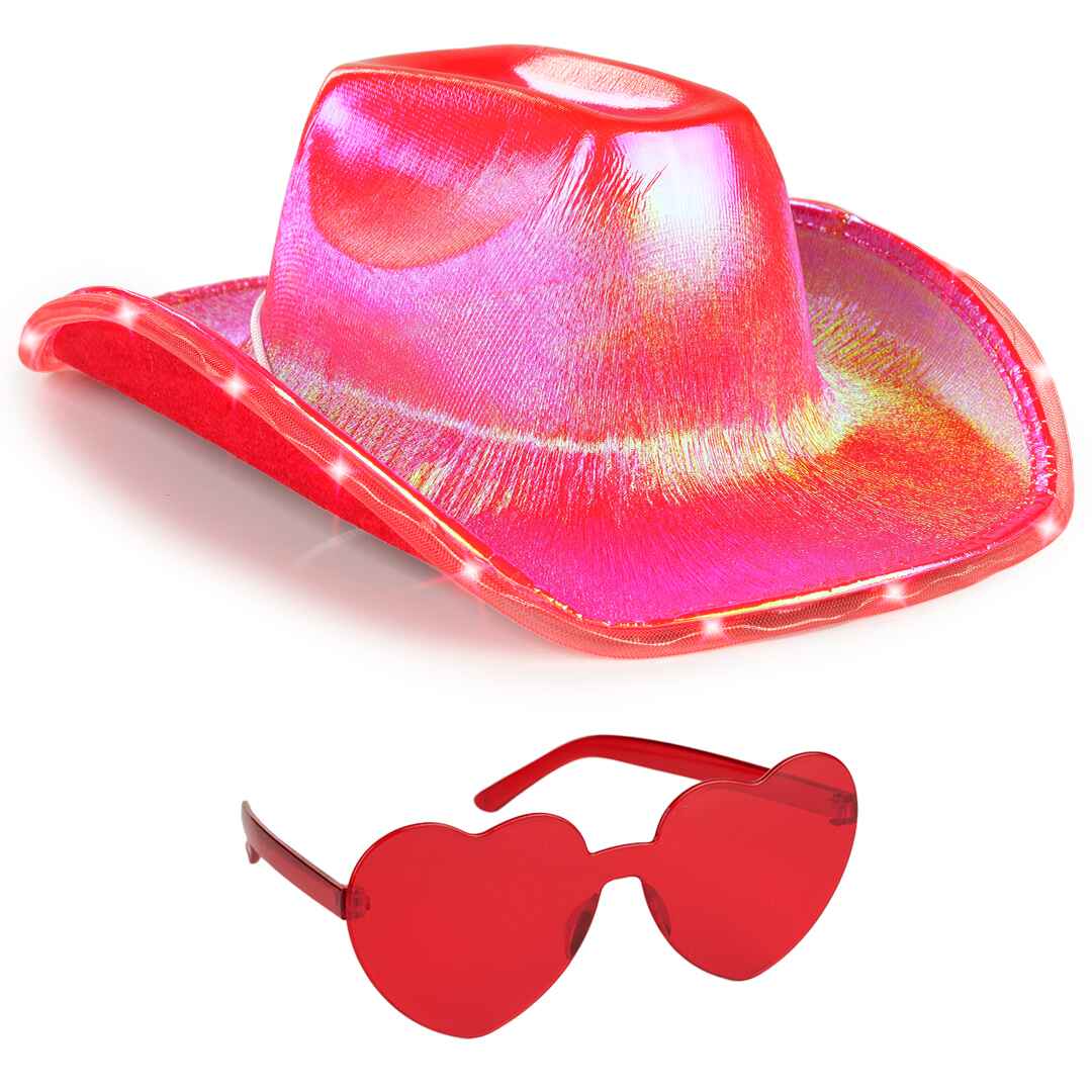 Light Up Cowboy Hat for Women - Cowgirl Hat with Glasses 