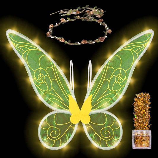 Gold Fairy Wings Set with Crown and Glitter