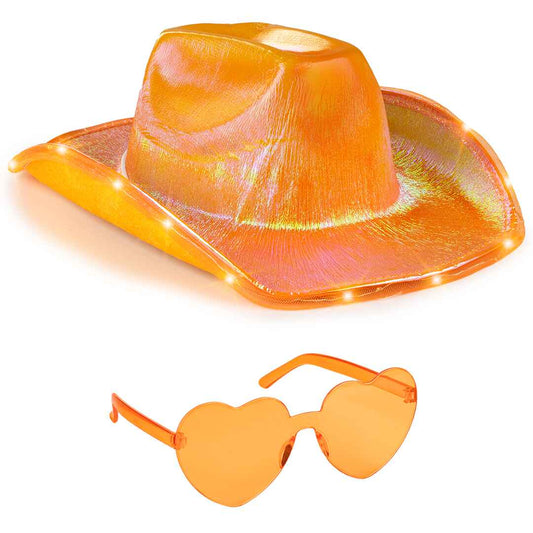 Light Up Cowboy Hat for Women - Orange Hat with Glasses