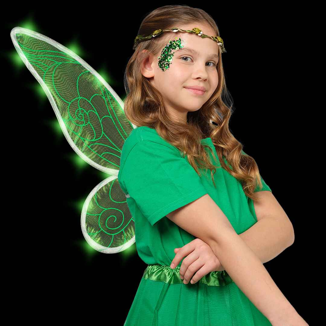 Green Fairy Wings Set with Crown and Glitter - for Women